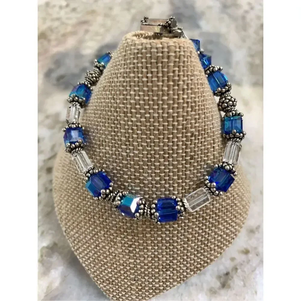 Sapphire Austria Crystals with Bali Sterling Silver Bracelet #mothers day
